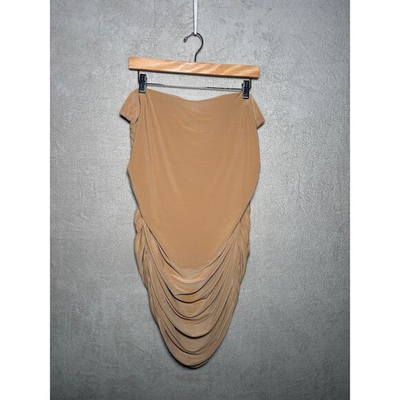 Express Women's Tan Strapless Ruched Bodycon Mini‎ Dress Lined Size XL NWT - Picture 1 of 8
